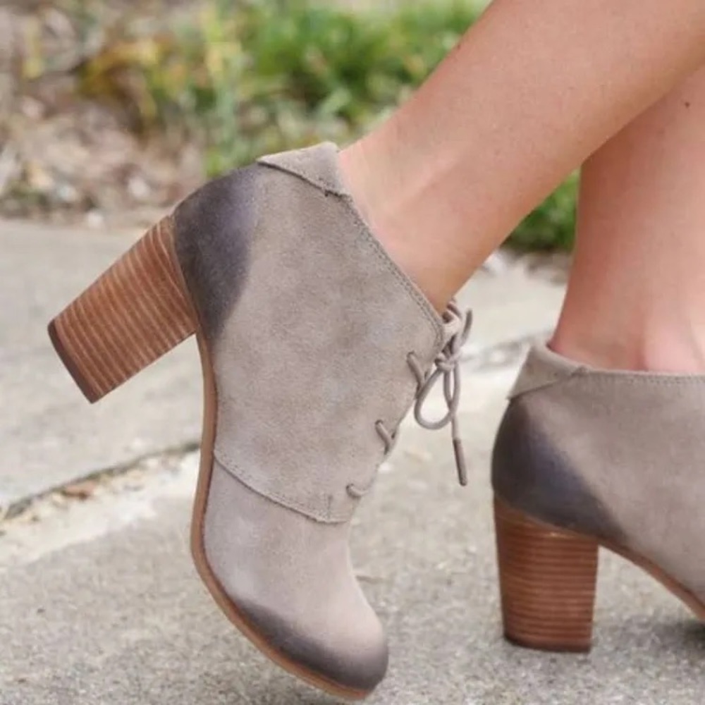 TOMS Lunata Lace-Up Bootie, Tan Suede Boots